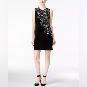 Calvin Klein 14 Sleeveless Black Laser Cut Floral Knee Length Dress Wedding Chic